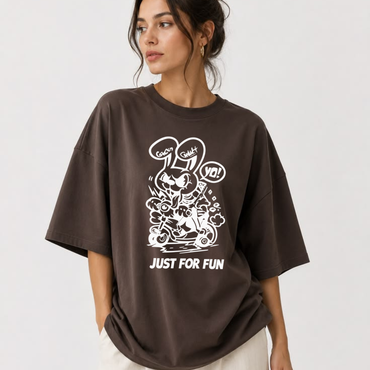 Playful Spray Anarchy Tee – Streetwear Graffiti Bunny Urban Cartoon Shirt