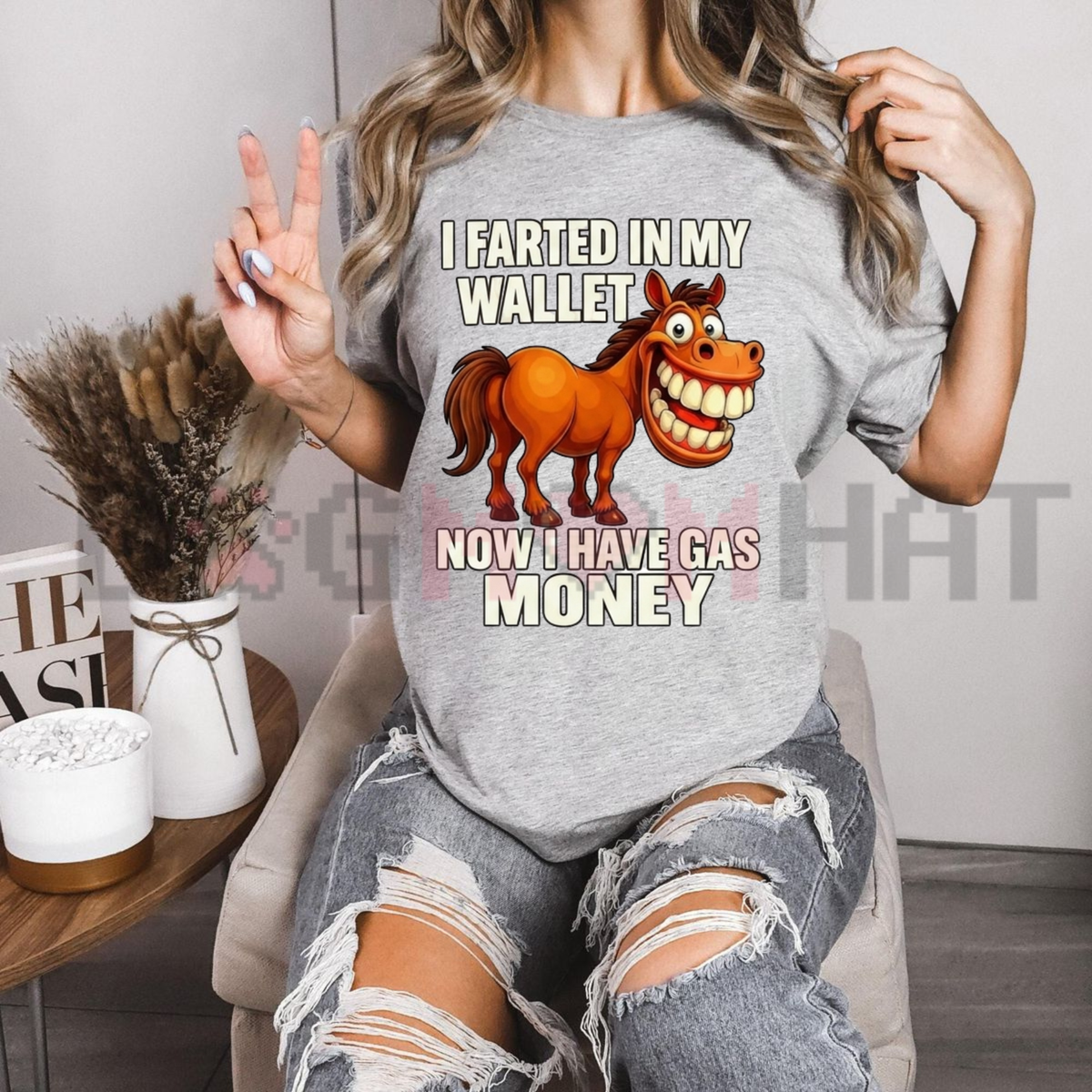 Equine Inflation Humor Crewneck – Funny Gas Money Horse Graphic Tee