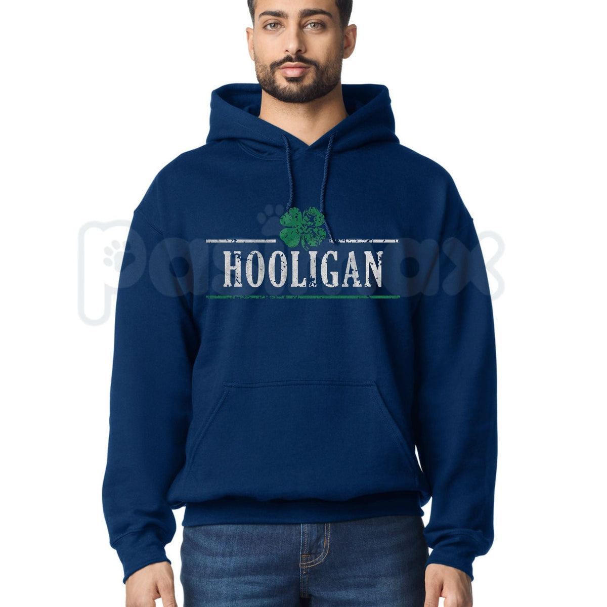 Crazy Dog Hooligan Shamrock Funny Saint St Patricks Day Hoodie – Irish Drinking Humor Pullover, Lucky Clover Party Sweatshirt, Unisex Heavy Blend