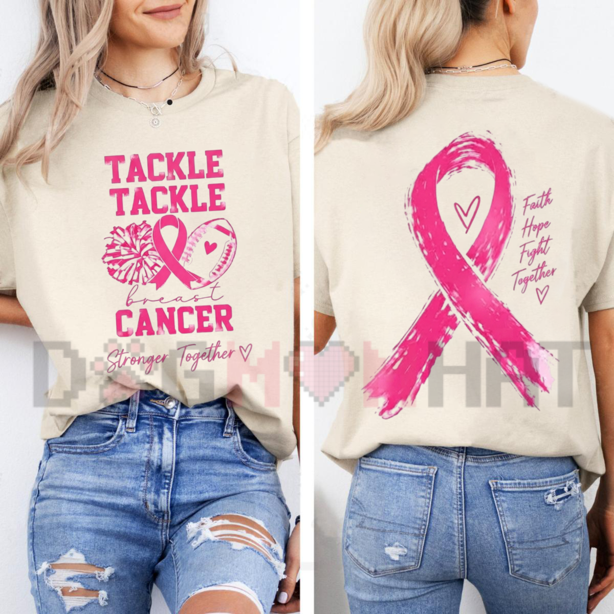 Women's Tackle Breast Cancer Double-Sided Graphic T-Shirt