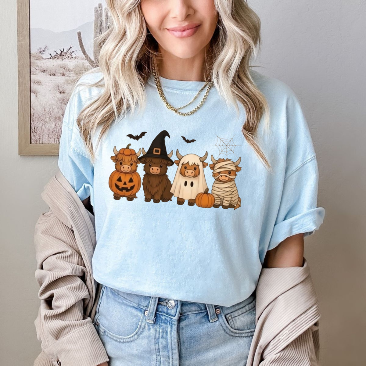 Halloween Highland Cows Graphic T-Shirt
