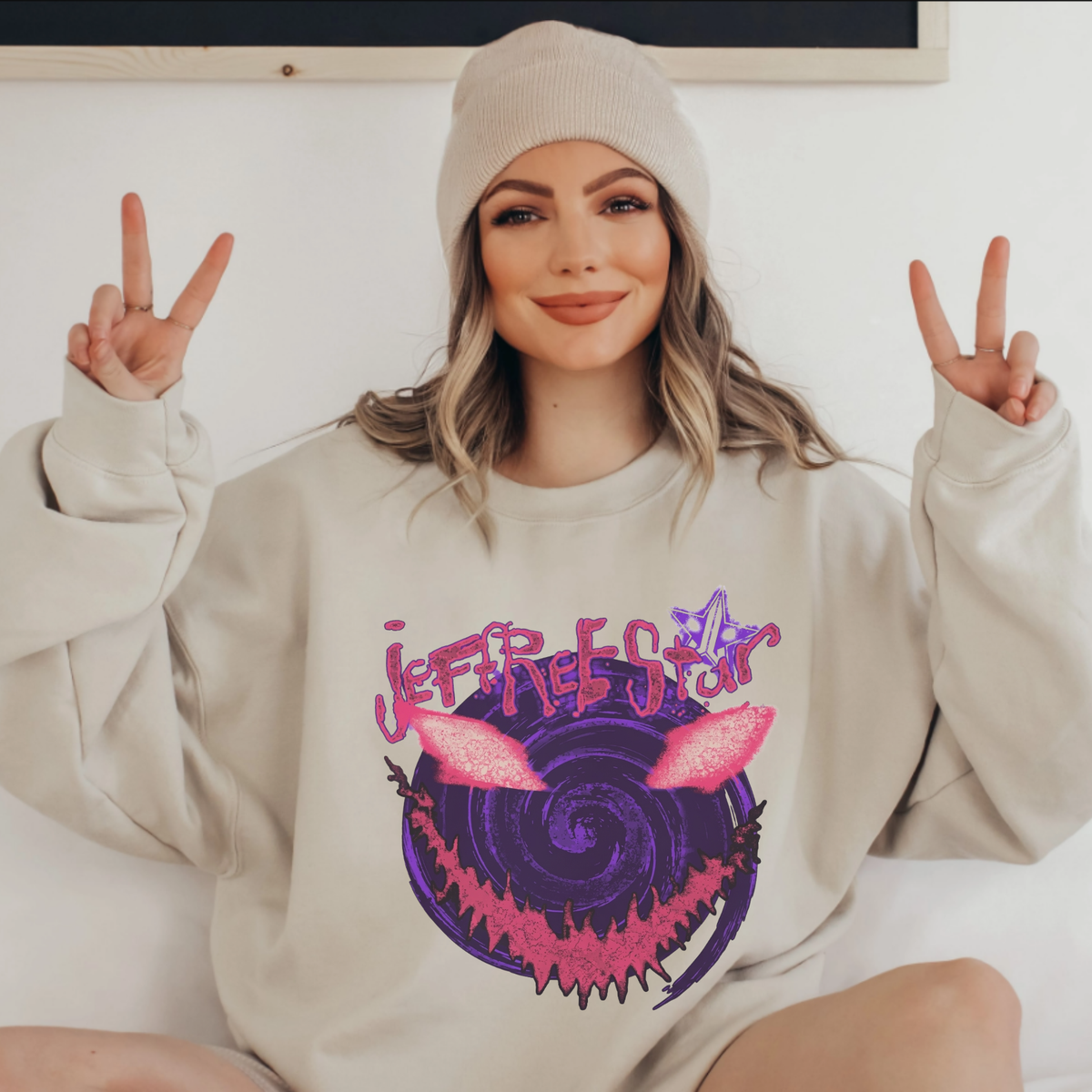 Sinister Gloss Smirk Crewneck – Dark Y2K Glam Gothic Graphic Sweatshirt