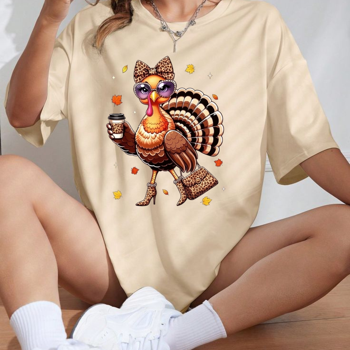 Leopard Turkey Drinking Coffee T-Shirt – Thanksgiving Graphic Tee