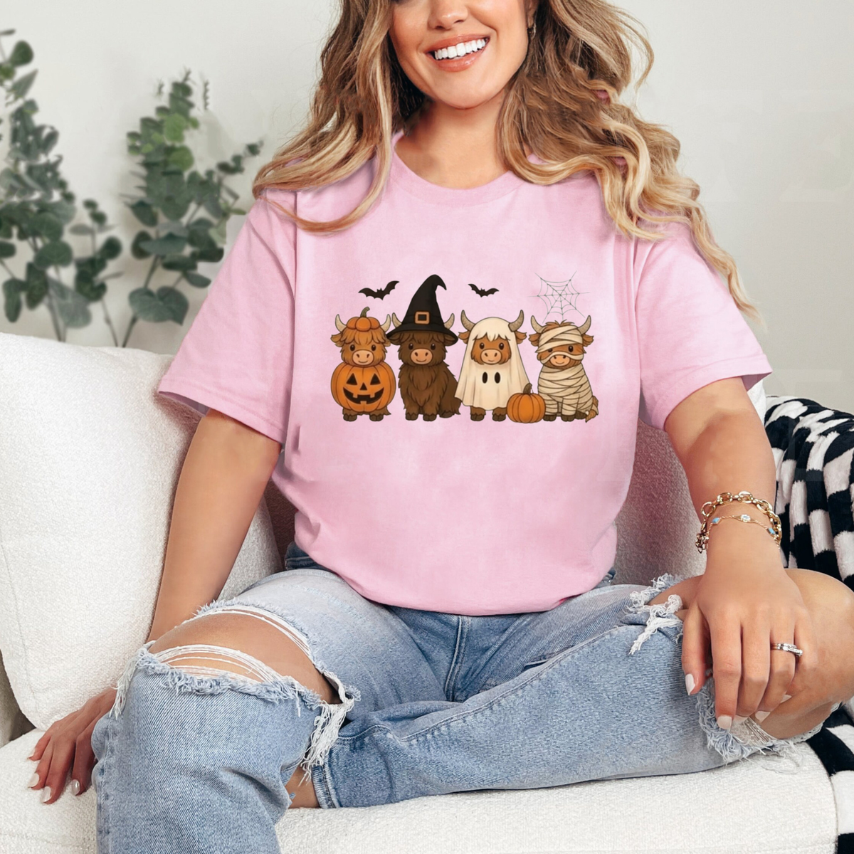 Halloween Highland Cows Graphic T-Shirt