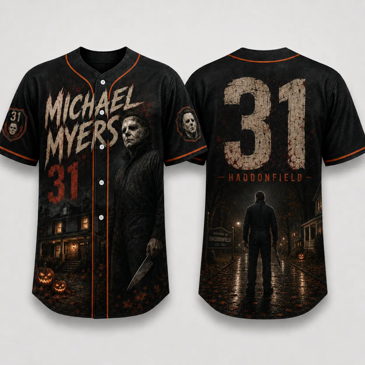 Horror Slasher Gothic Halloween Baseball Jersey - Dark Character Graphic Sports Button-Down