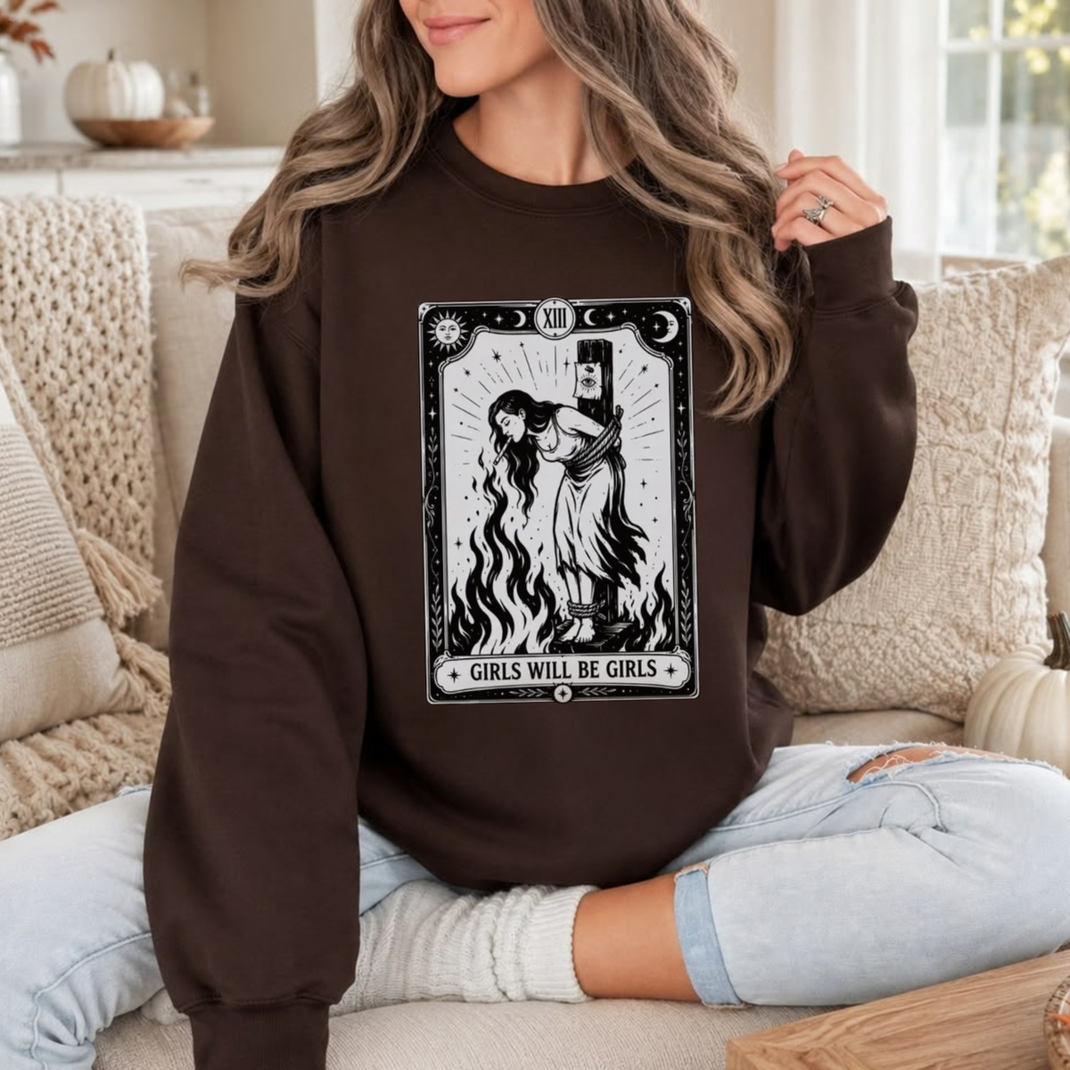 Wild Coven Crewneck – Witch With Cigarette Feminist Halloween Sweatshirt