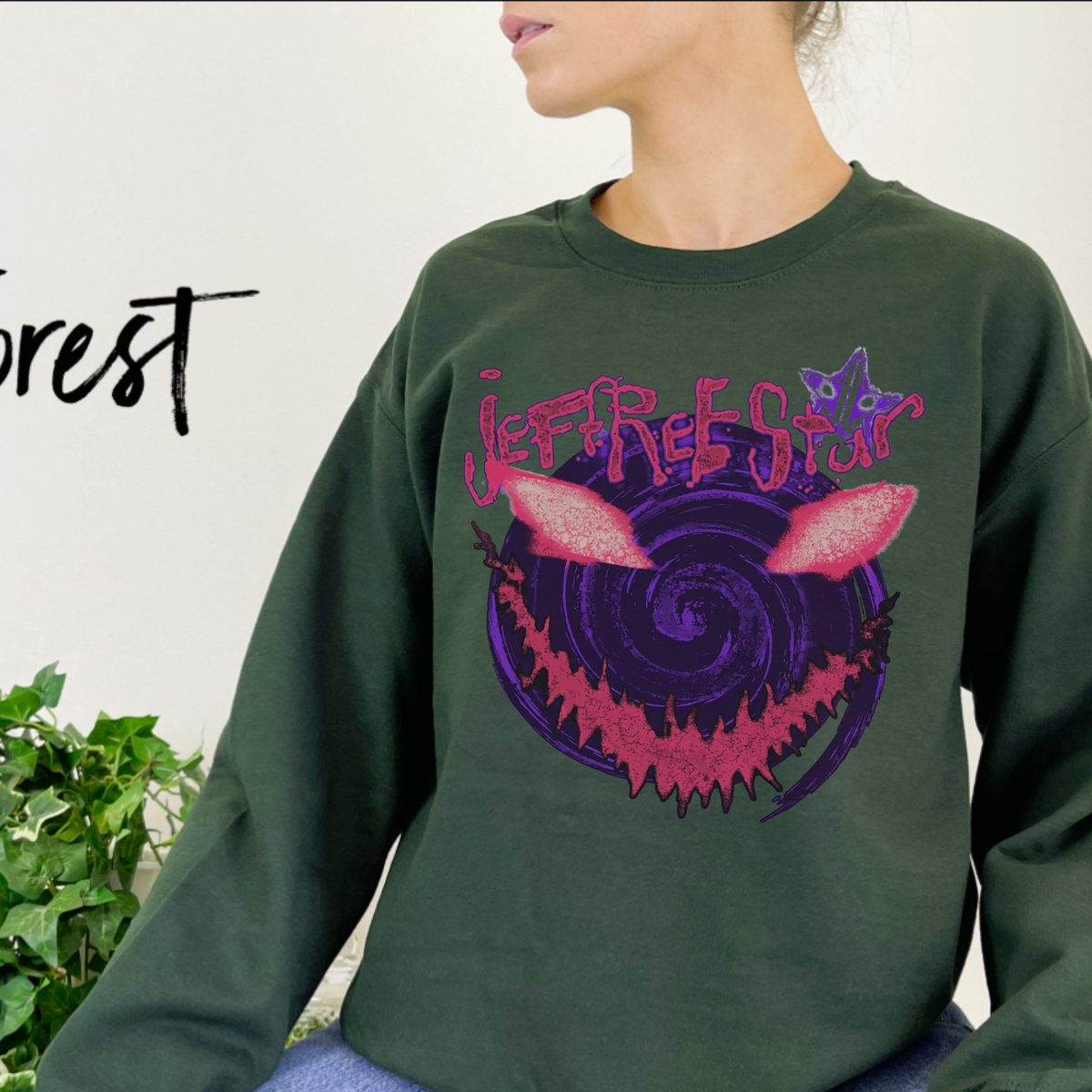 Sinister Gloss Smirk Crewneck – Dark Y2K Glam Gothic Graphic Sweatshirt