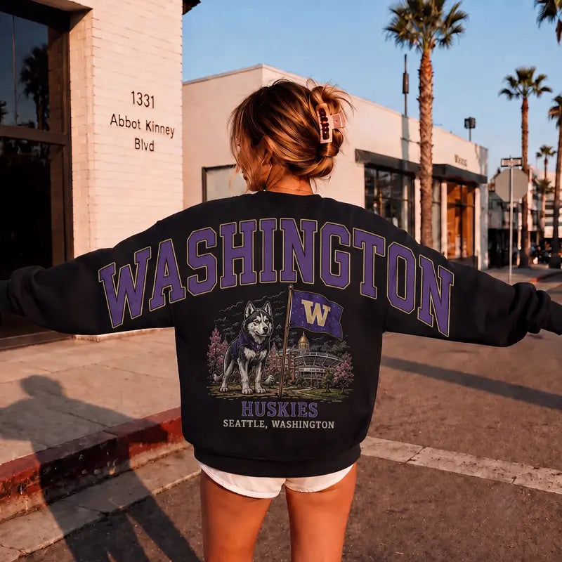 Vintage College Mascot Shoulder Back Print Sweatshirt | Black Retro Varsity Crewneck
