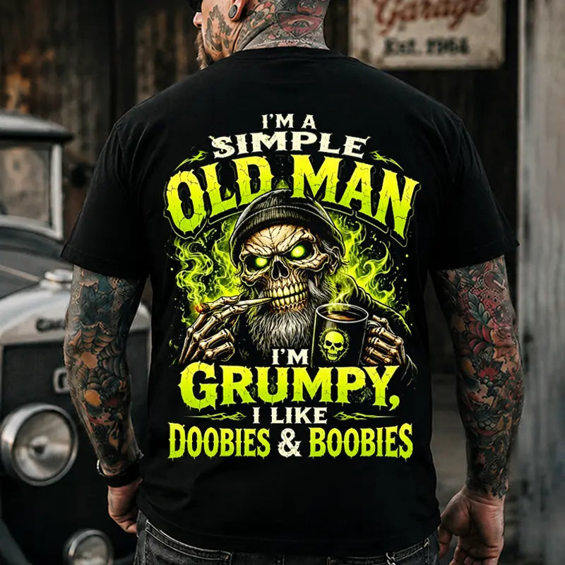 Chaosmoda I'm A Simple Old Man Grumpy Custom Year Skull T-Shirt – Funny Gen X Biker Graphic Tee