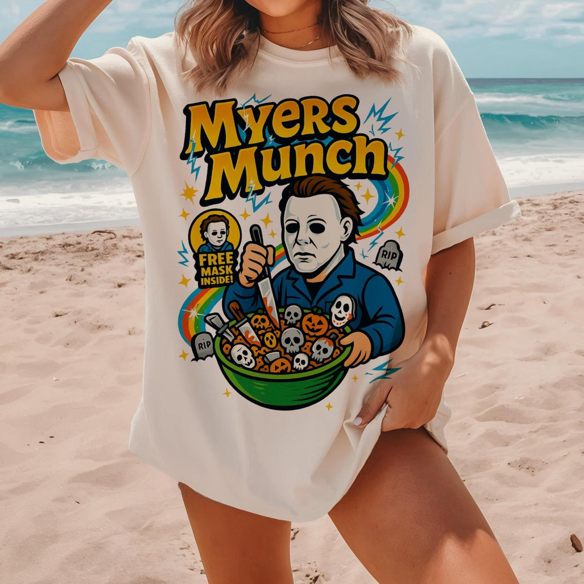 Spooky Horror Cereal Tee - Funny Halloween Killer Breakfast Shirt, Creepy Cereal Box Graphic