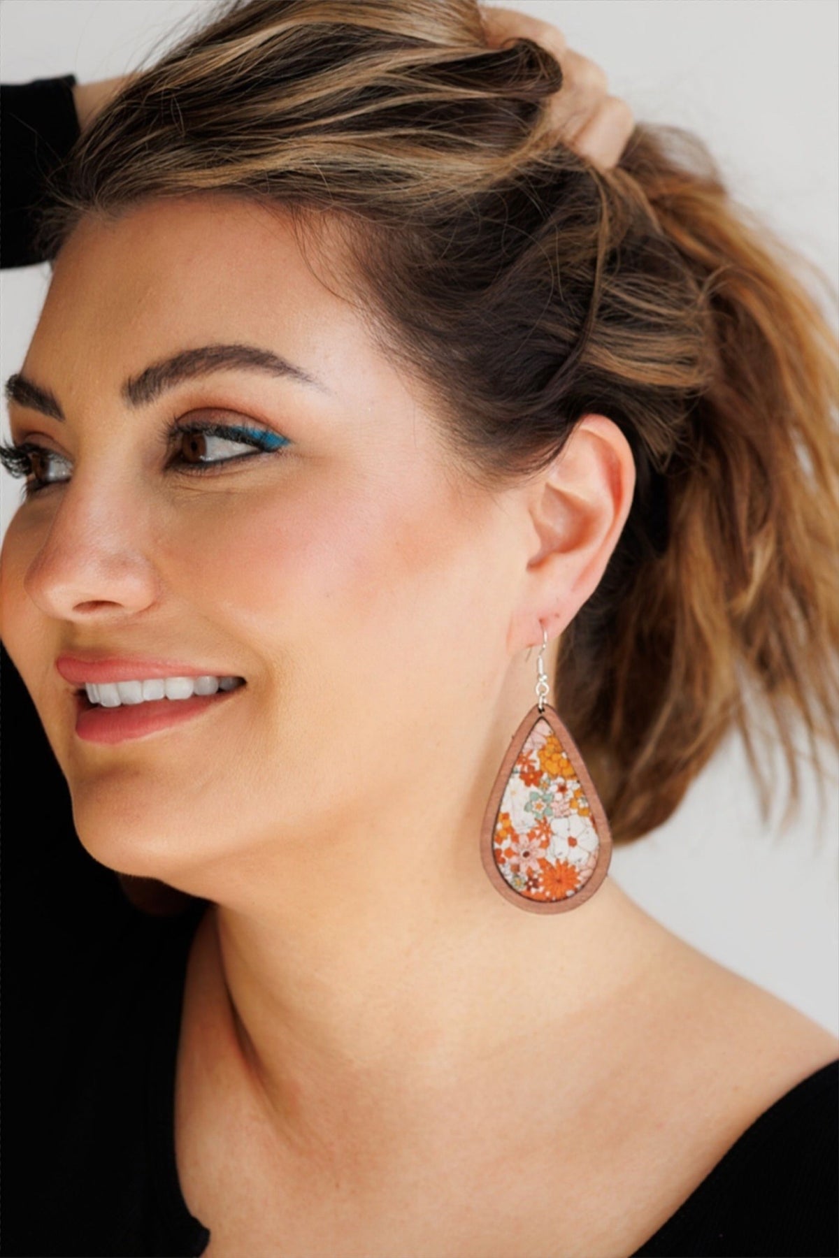 Beautiful Floral Wood Drop Earrings