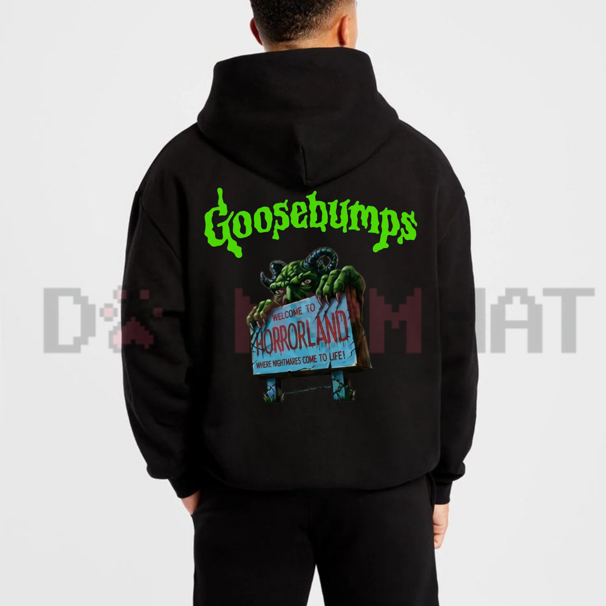 Retro Goosebumps Horrorland Back-Print Hoodie - Gothic Streetwear Spooky Season Pullover