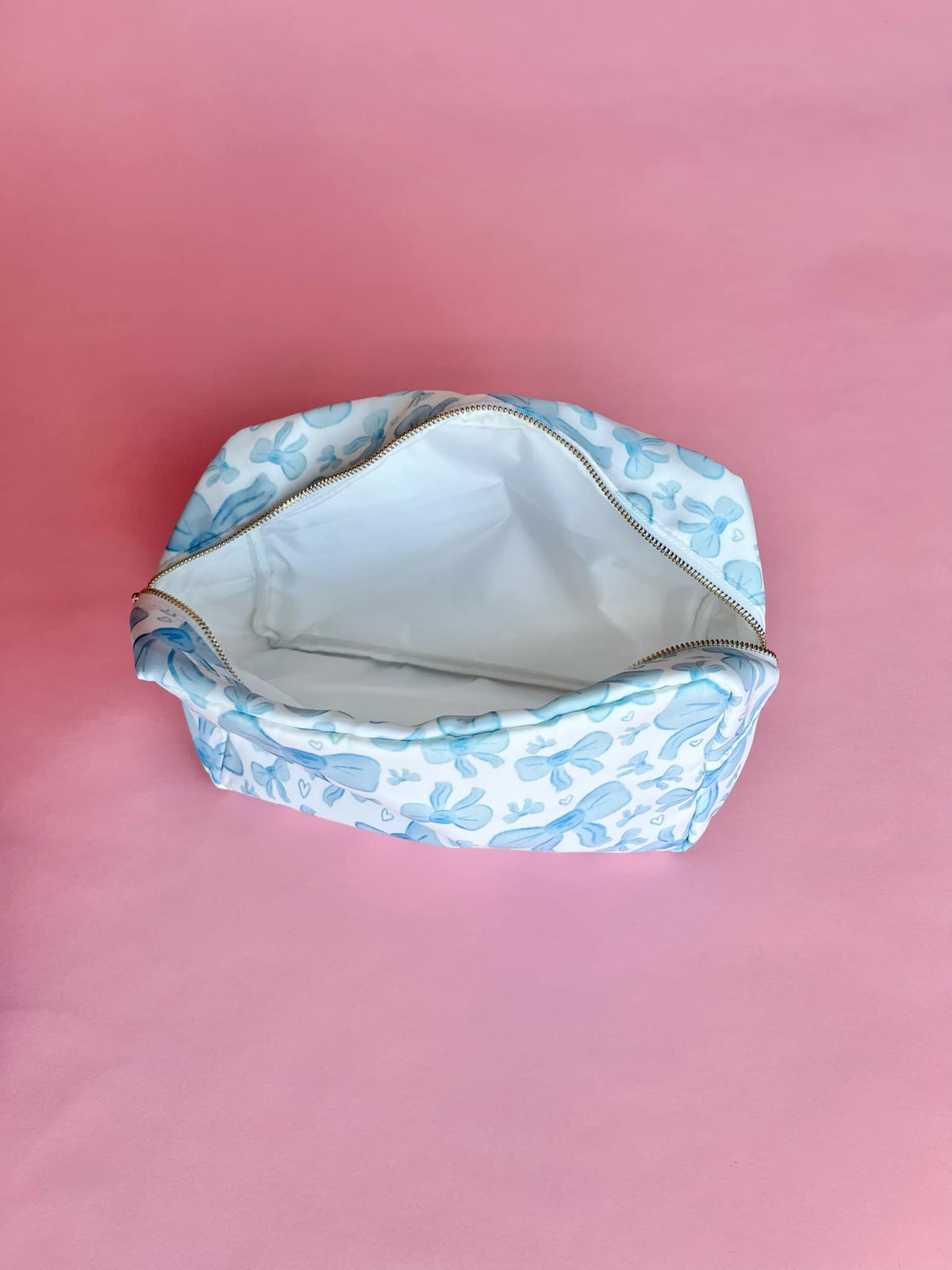 Blue & White Bow Makeup Bag