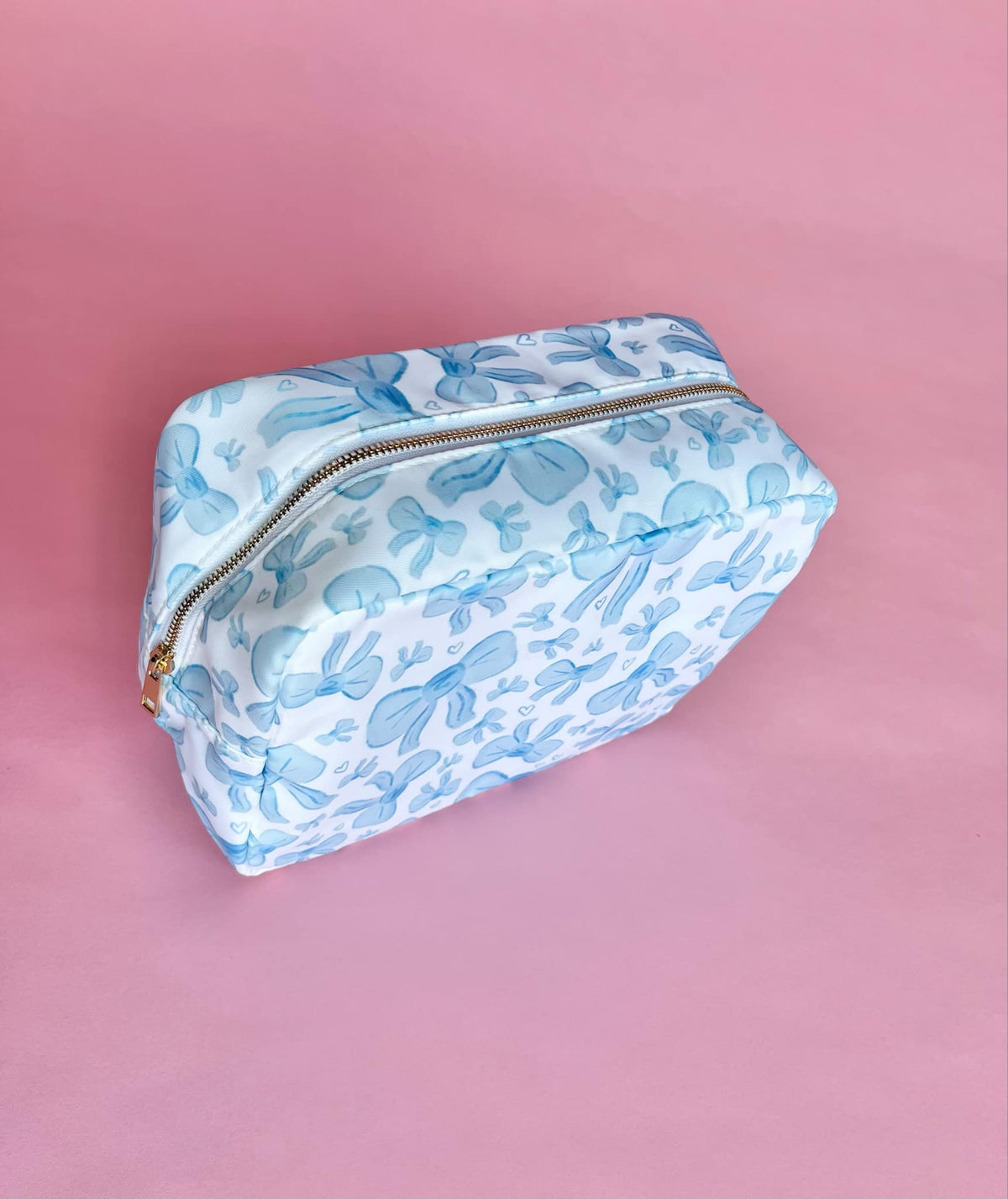 Blue & White Bow Makeup Bag