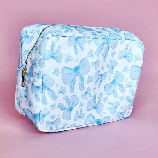 Blue & White Bow Makeup Bag