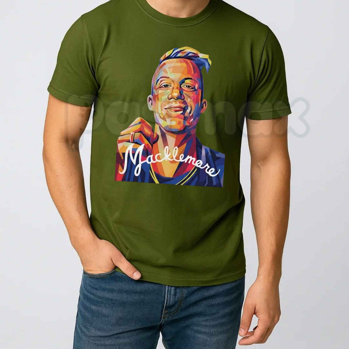 Color Geometric Macklemore Portrait Signature Print T-Shirt – Retro Pop Art Unisex Tee