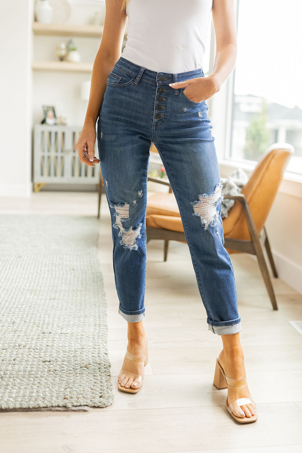 Colt High Rise Button Fly Distressed Judy Blue Boyfriend Jeans