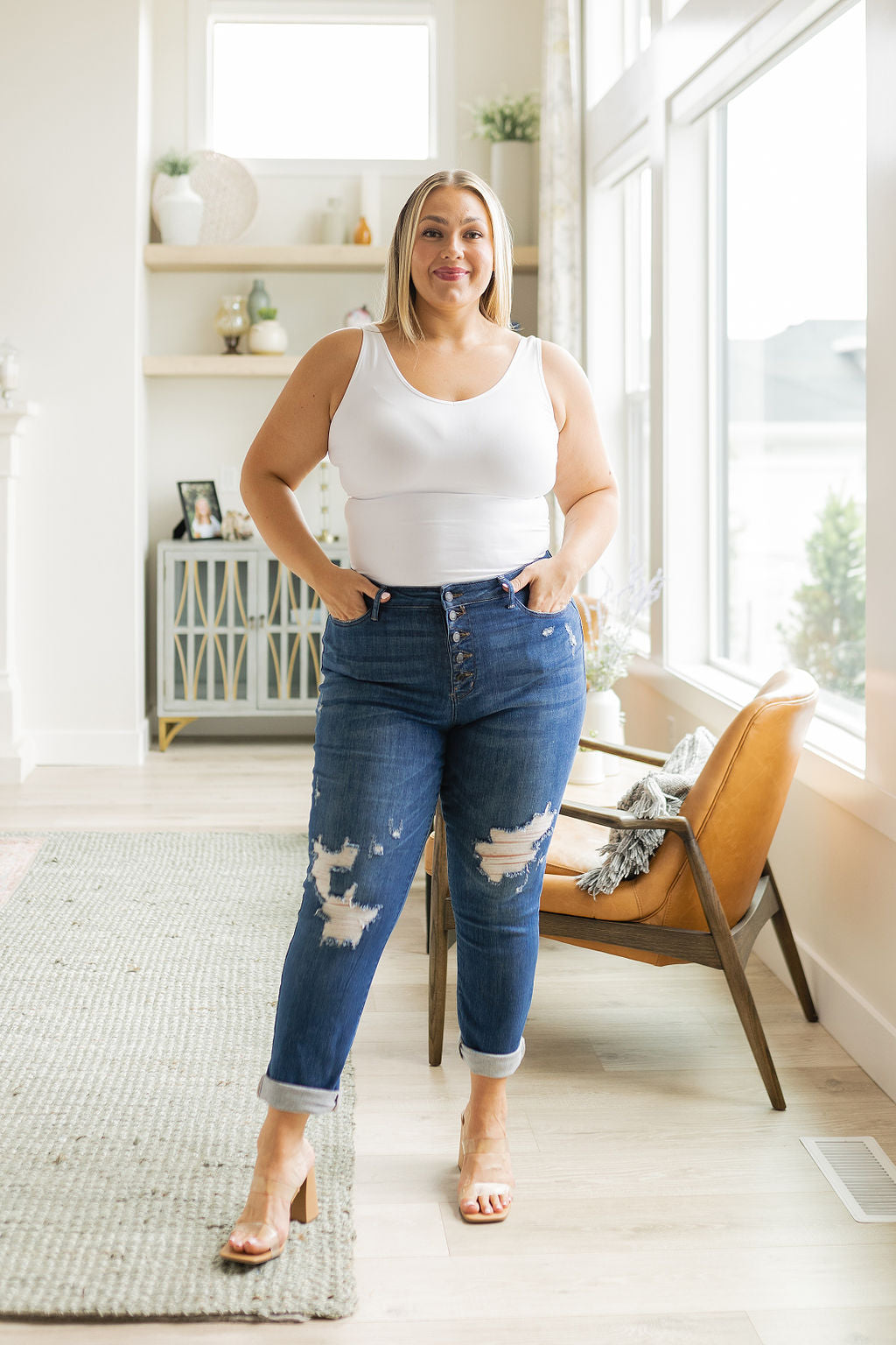 Colt High Rise Button Fly Distressed Judy Blue Boyfriend Jeans