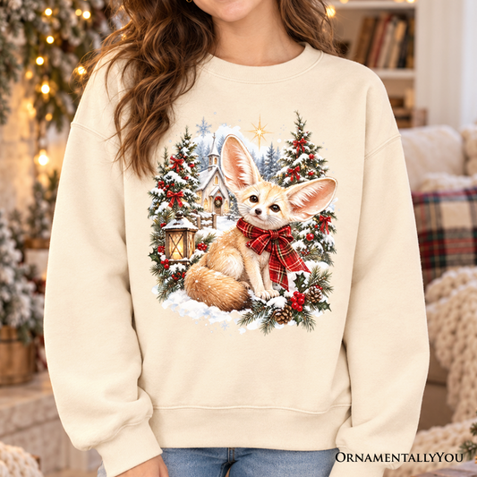 Church Fennec Fox Christmas Sweatshirt, Winter Holiday Animal Sweater