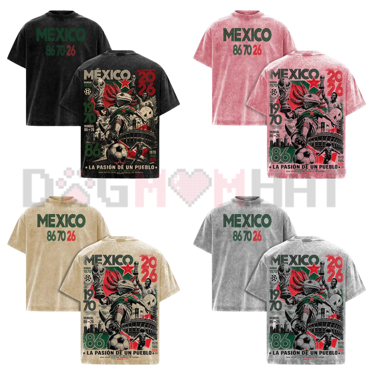 Mexico 86 70 26 United World Football Tour 2026 Vintage Washed T-Shirt - Retro Axolotl Soccer Tee