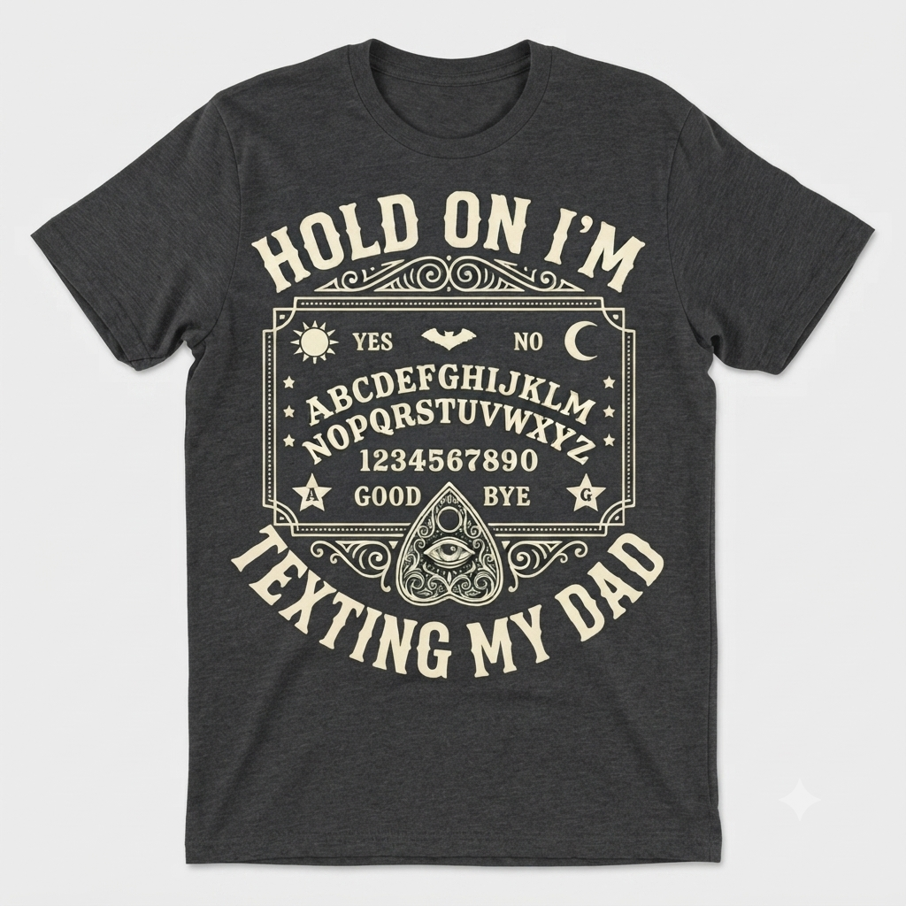 Hold On I'm Texting My Dad Ouija Board T-Shirt – Retro Dark Humor Father's Day Unisex Cotton Tee
