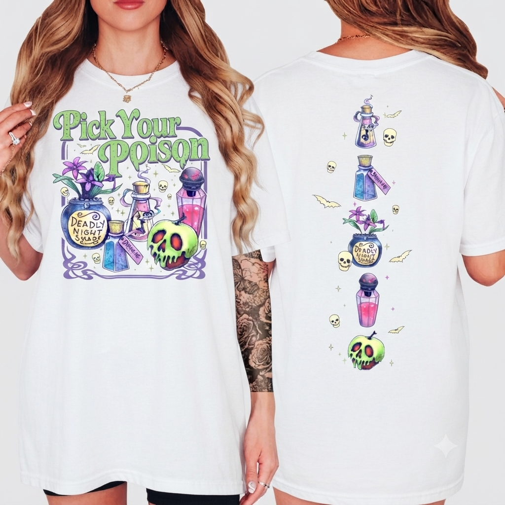 Pick Your Poison 2 Sided T-Shirt – Retro Spooky Halloween Unisex Graphic Tee