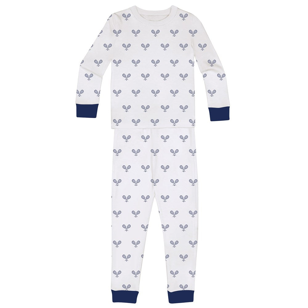 Kids Tennis Navy Long PJ Set - Organic Stretch Jersey Knit Cotton