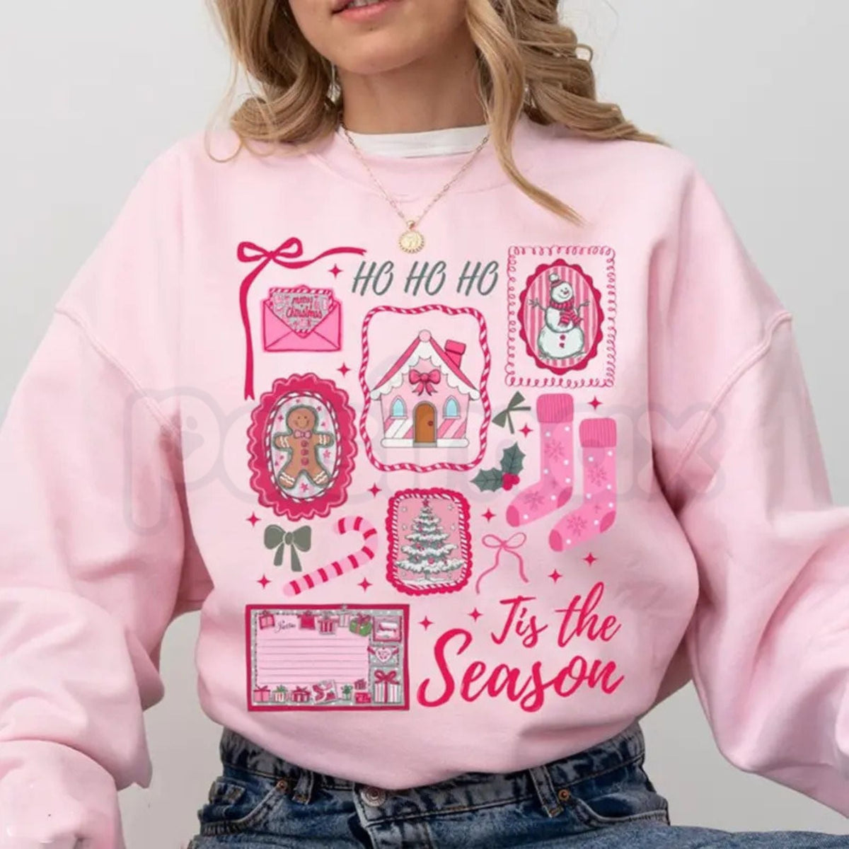 Pink Tis The Season Christmas Sweatshirt | Coquette Holiday Graphic Crewneck