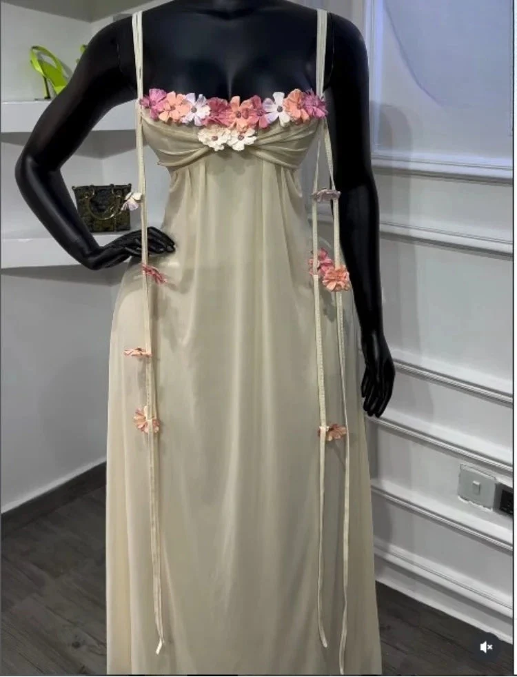 Garden Muse Floral Appliqué Mesh Maxi Dress
