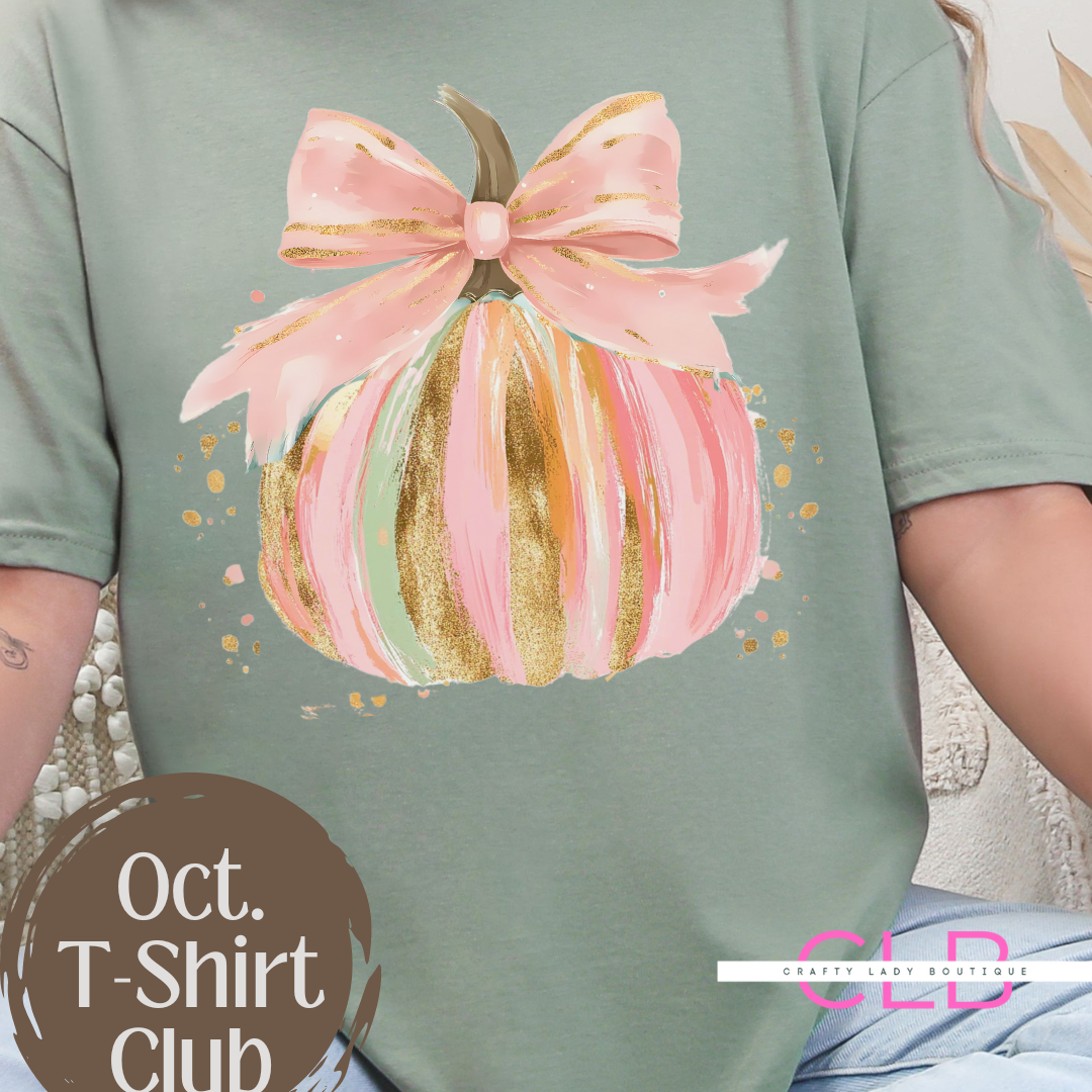 Hand-Painted Pink Pumpkin Bow T-Shirt | Exclusive Bride & Wife Tee