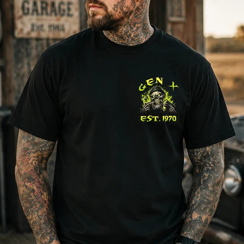 Chaosmoda I'm A Simple Old Man Grumpy Custom Year Skull T-Shirt – Funny Gen X Biker Graphic Tee