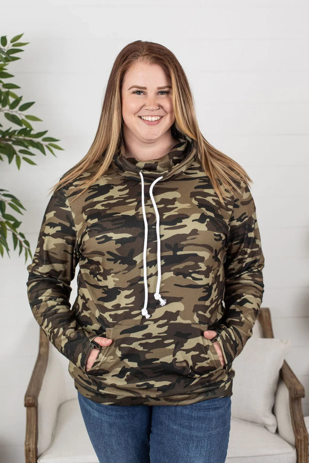 Classic Cowl Neck Sweatshirt - Camo