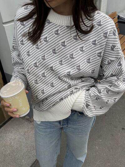Contrast Round Neck Long Sleeve Sweater for Women Fashion-6