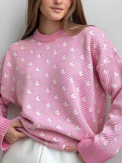 Contrast Round Neck Long Sleeve Sweater for Women Fashion-0