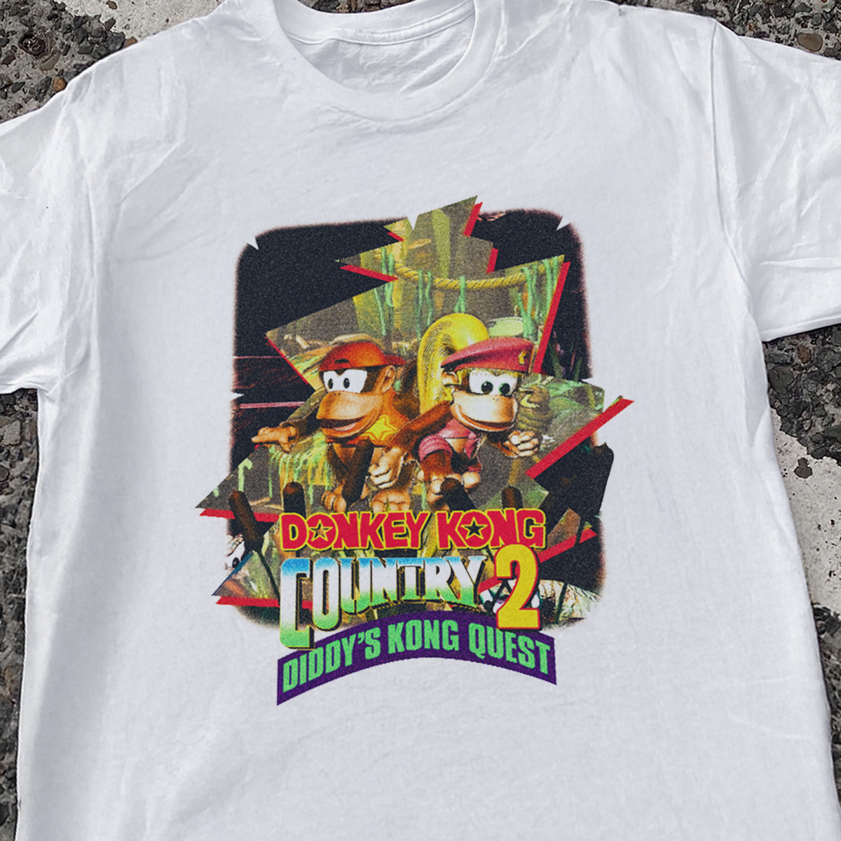 95 'Diddys Kong Quest' Crocodile Vintage Washed White Tee