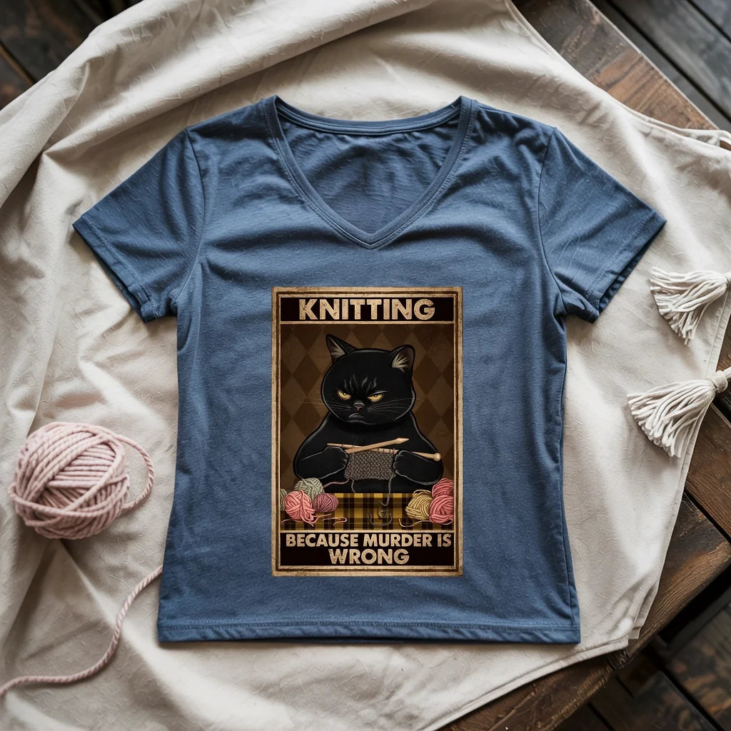 Knitting Because murder is wrong Lady V-neck