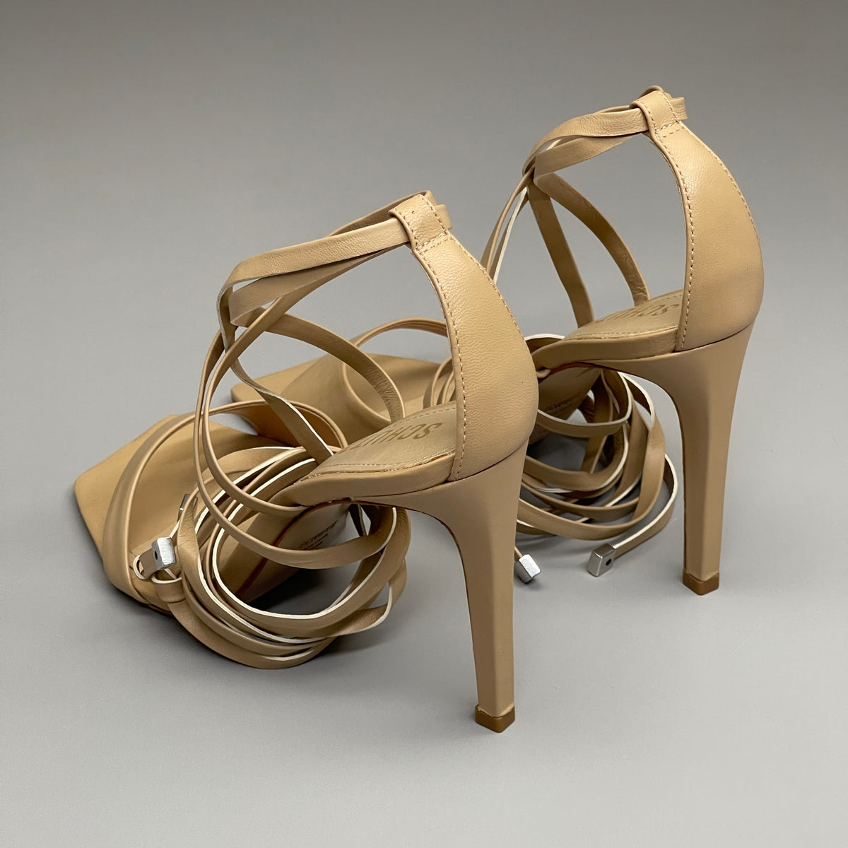 SCHUTZ Bryce Ankle Tie Women's Leather High Heel Sandal Light Nude Sz 9.5B (New)