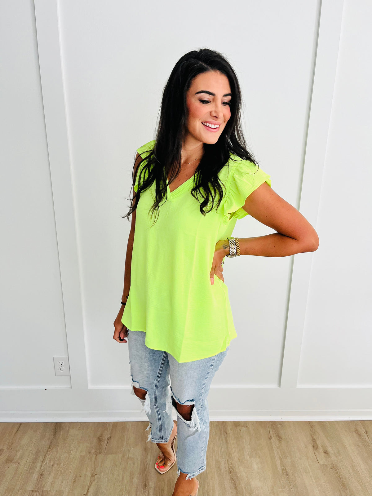 Under Neon Lights Ruffle Sleeve Top