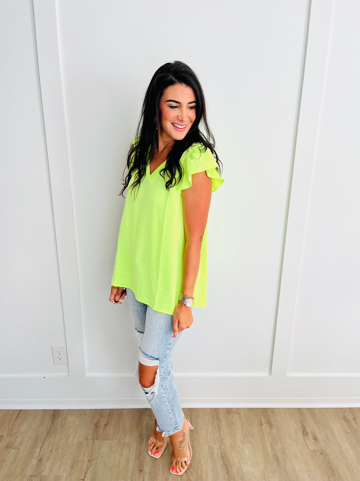 Under Neon Lights Ruffle Sleeve Top