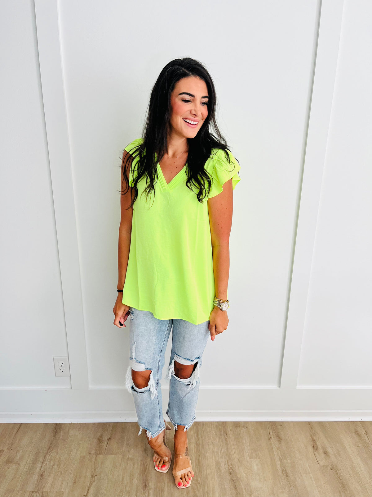 Under Neon Lights Ruffle Sleeve Top