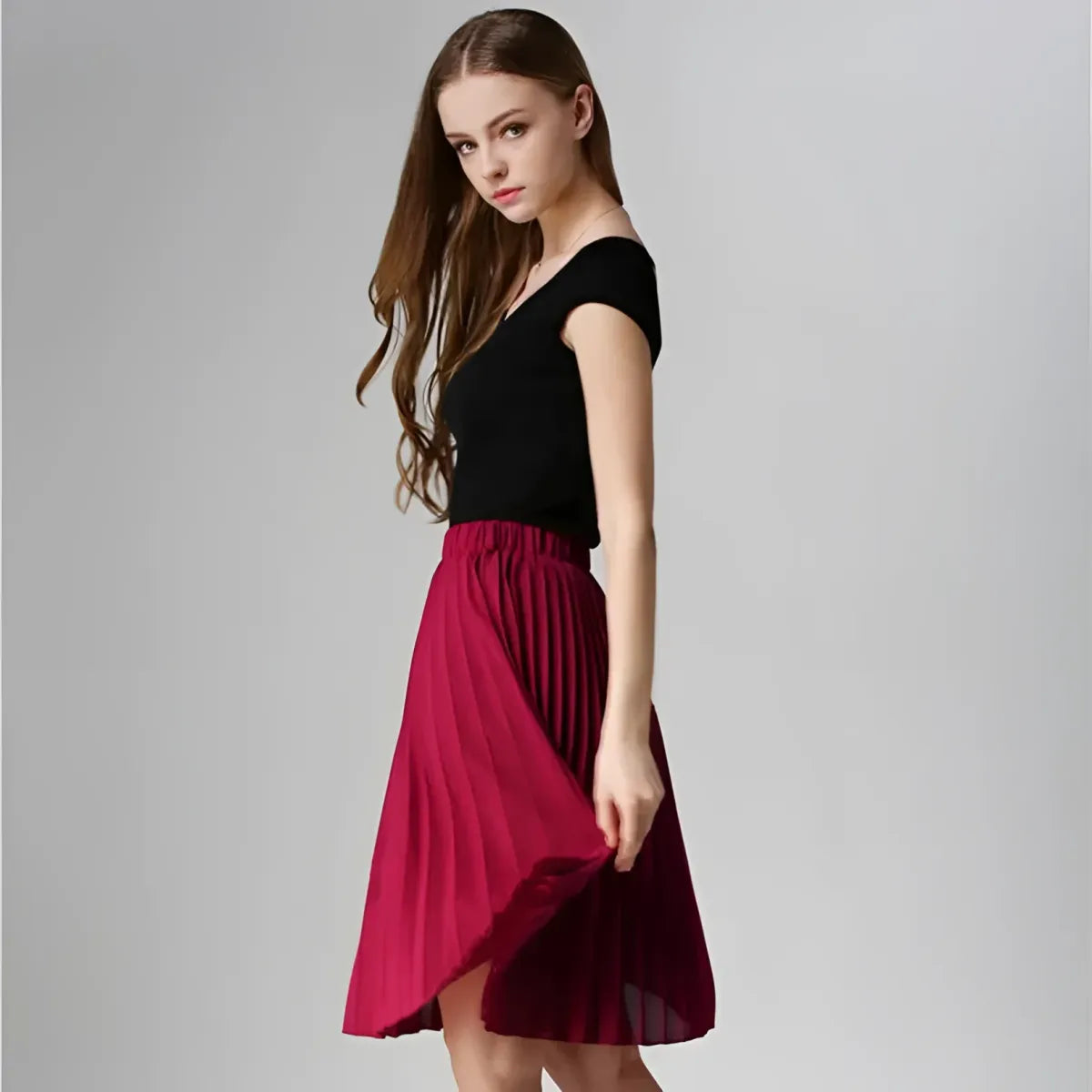 Knife-Pleated Chiffon Skirt