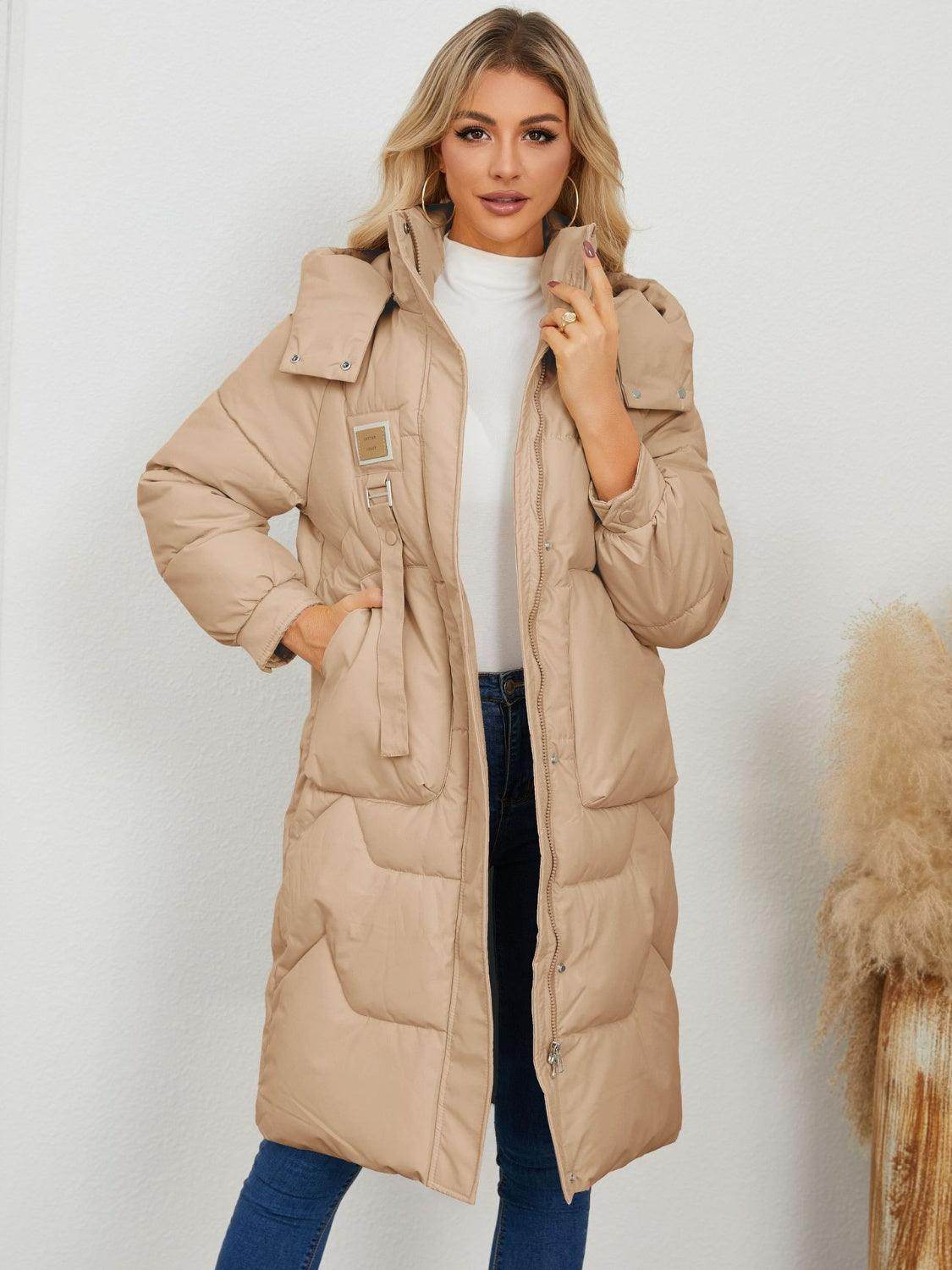 Long Sleeve Longline Hooded Winter Coat for Women-6