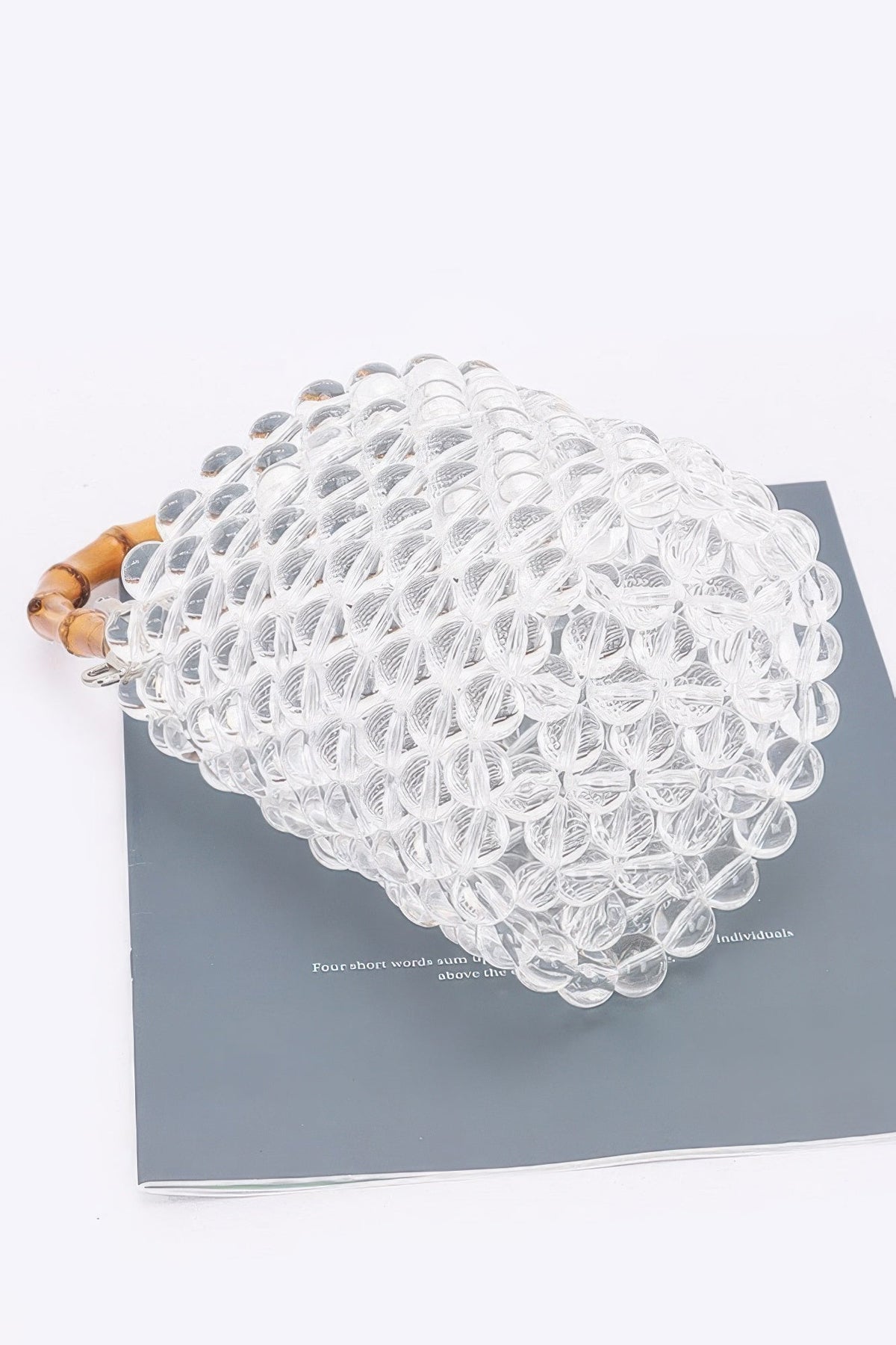 Bamboo Handle Transparent Bead Chic Tote Bag