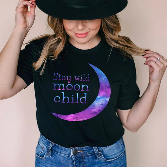 \"Stay Wild Moon Child\" – Celestial Boho Short-Sleeve Tee