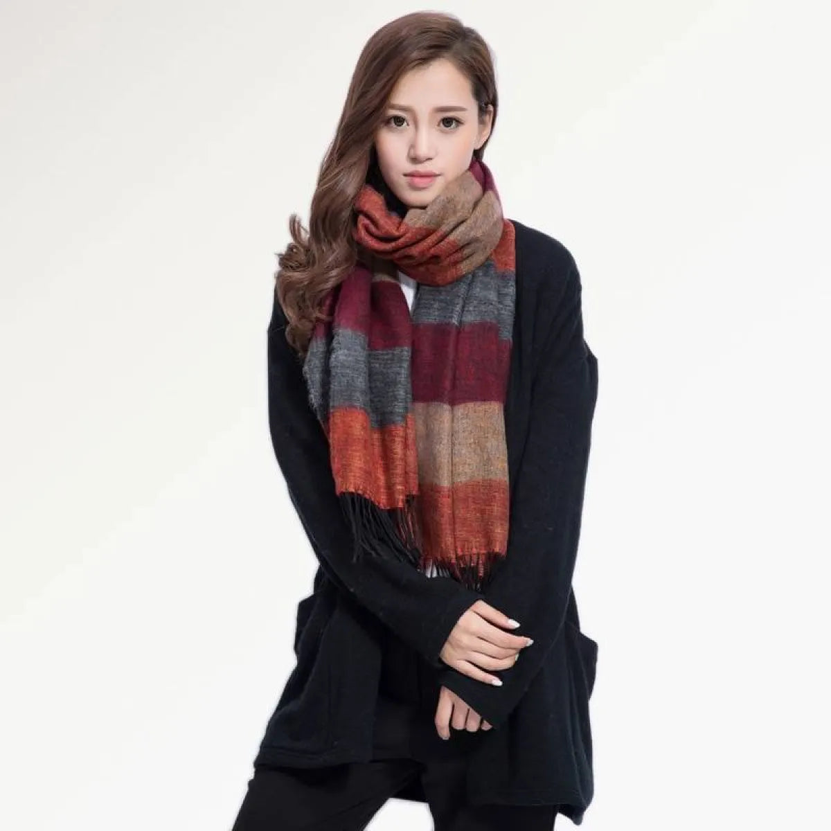 Warm Wide Striped Pashmina Scarf
