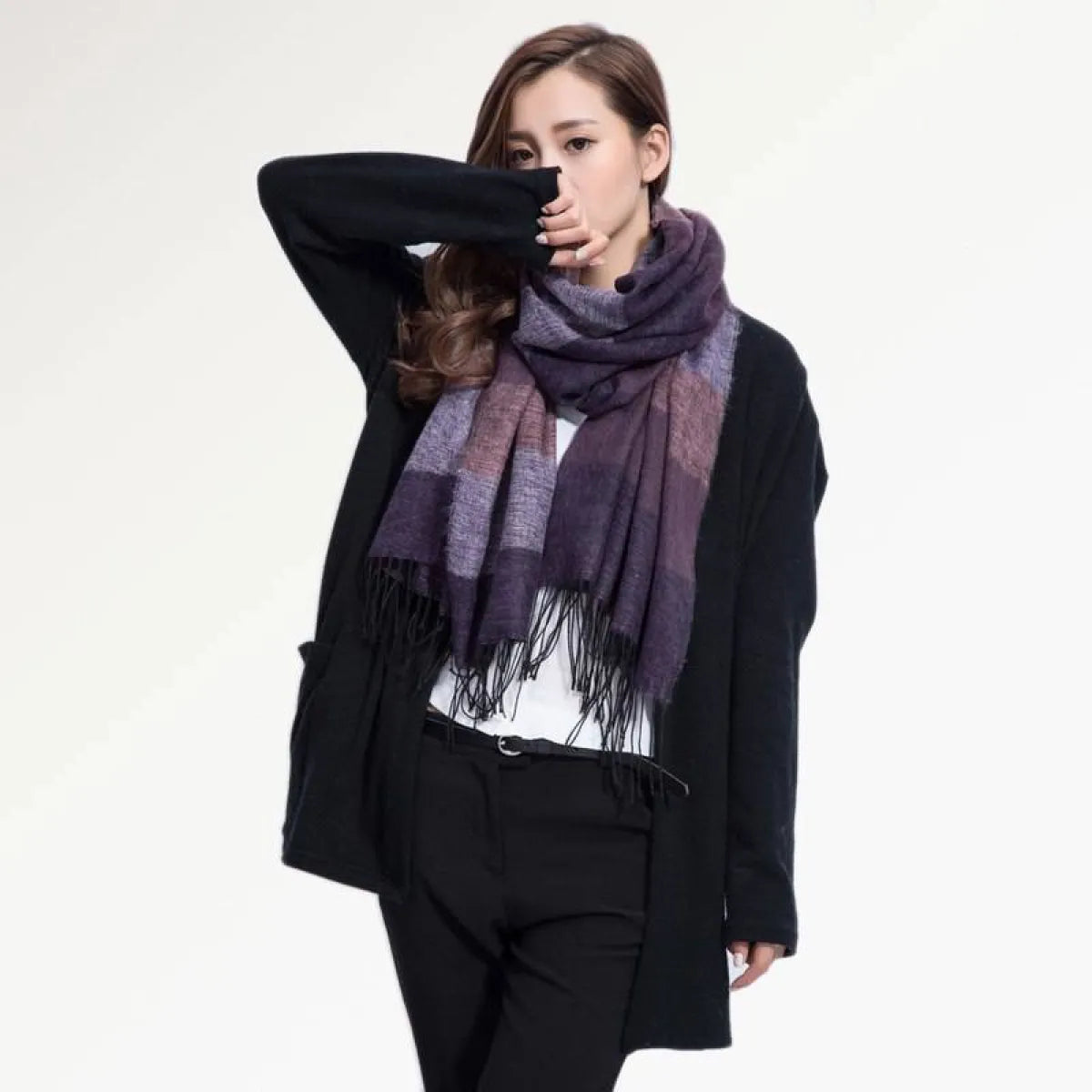 Warm Wide Striped Pashmina Scarf