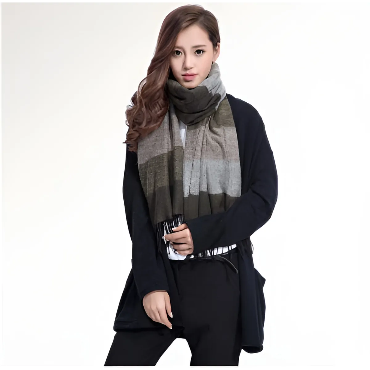 Warm Wide Striped Pashmina Scarf